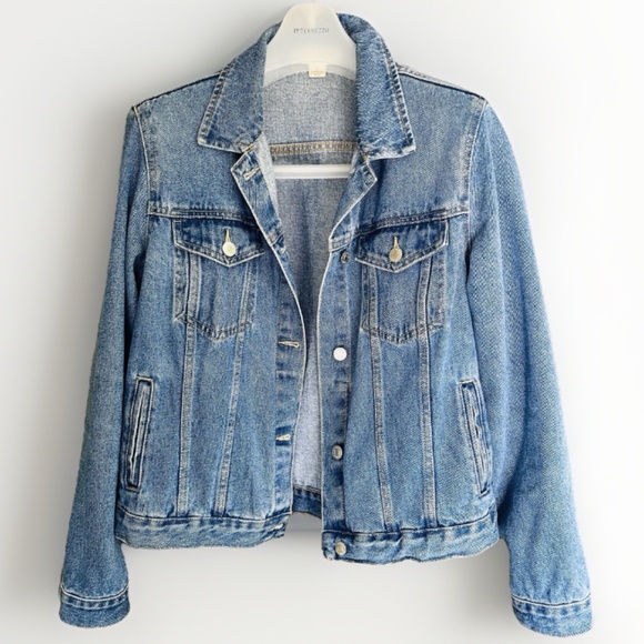 Band of Gypsies Women’s Blue Jean Denim Jacket Bomber Size 16 Buttons Front - Picture 1 of 11